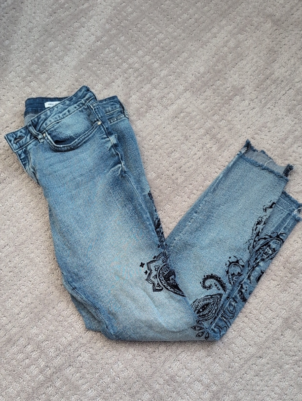 William Rast Light Blue Cropped Jeans with Embroidered Paisley